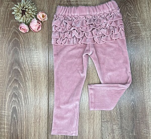 Velurové kalhoty s volánky na zadečku růžové